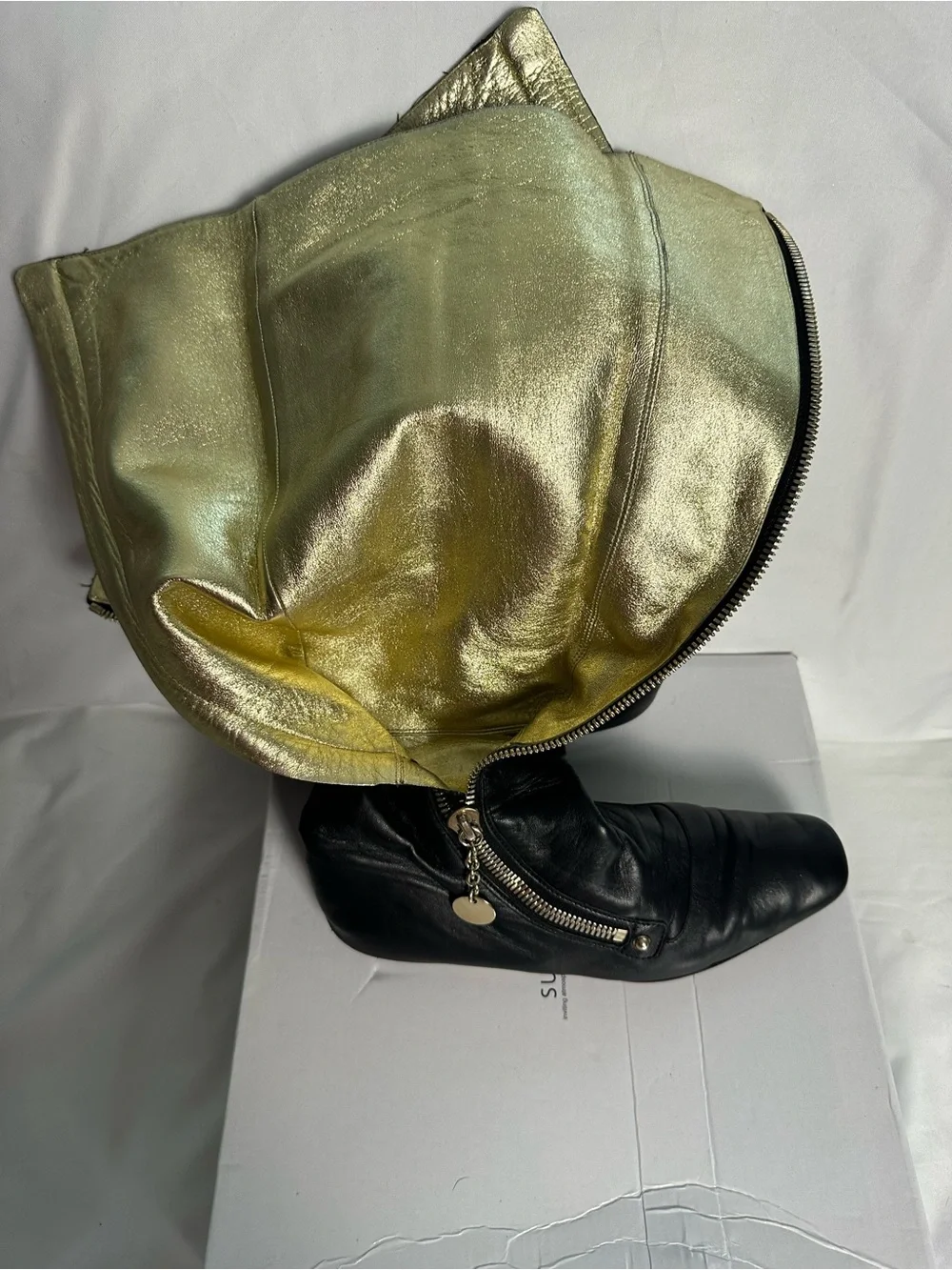 Gucci Tall Black Glove Leather Wedge Boots Gold Lining Size 6.5B